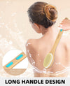 Metene Shower Brush with Soft & Stiff Bristles, Bath Dual-Sided Long Handle Back Scrubber, 1 Hook